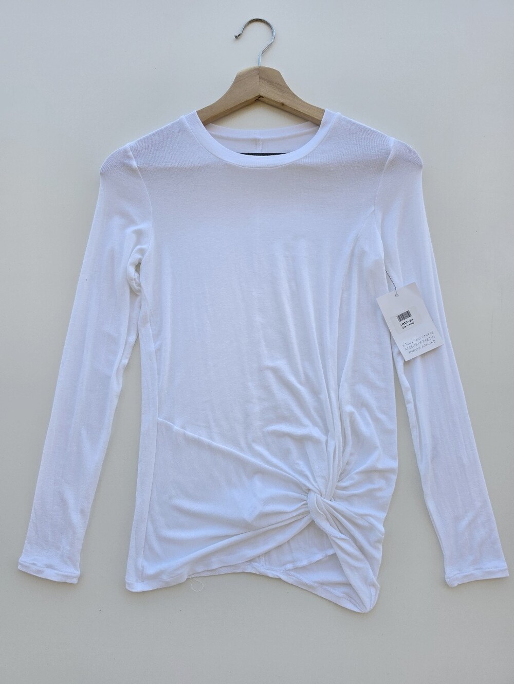 Enza Costa NWT Fitted White Crew Neck Long Sleeve Twist Front Top - Picture 2 of 8